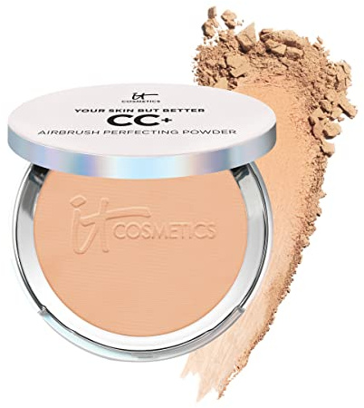 IT Cosmetics CC+ Airbrush Perfecting Powder Foundation (Medium) - Sheer to Full Coverage Pressed Powder, Blurring Pores & Dark Spots, Anti-Aging Face Makeup, Collagen & Niacinamide - 0.33 oz