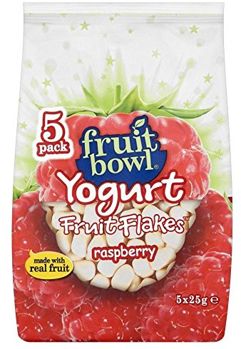 Fruit Bowl Fruit Flakes Raspberry with a Yogurt Coating (5x25g) - Pack of 6