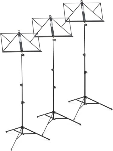 Classic Cantabile 90 Notenständer 3x Set - höhenverstellbar von 50-110 cm - kompaktes Packmaß - stabil - sehr leicht - mit Tragetasche - Schwarz