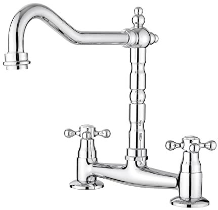 JASSFERRY French Bridge Mitigeur classique fixe 2 trous pour évier de cuisine avec bec pivotant Chromé poli