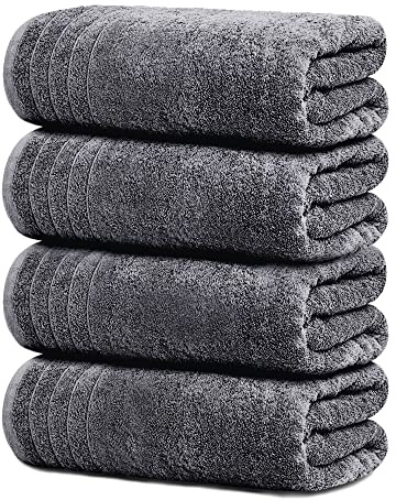 Tens Towels Pack of 4 Extra Large Bath Towels 30 x 60 Inches, 100% Cotton, Larger & Lighter Weight, Quicker to Dry, Super Soft and Absorbent, Perfect for Bathroom, Dark Grey