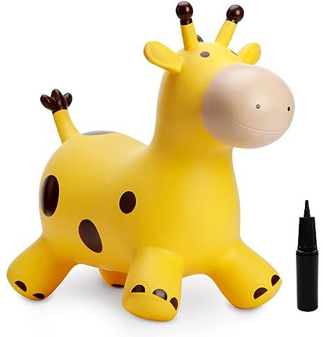 U&C Planet Hüpftier für Kinder Aufblasbare Giraffe Gelbe Giraffe Hüpfer mit Handpumpe,Sprungpferd Hüpfspielzeug Geschenk für Kinder Alter 1-6
