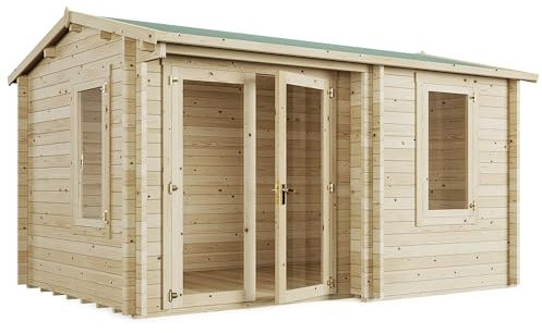 BillyOh Kent 4m x 3m Log Cabin Garden Office Studio Summer House Shed, Stylish Apex Design, Standard Treated – Durable Garden Room Space with Double Doors, Easy Assembled Summer House