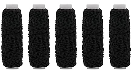 Bobina de 20 m de cordón elástico para costura, confección de vestidos, mercería (negro, paquete de 5)