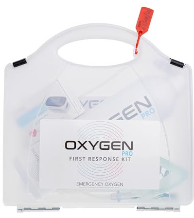 Oxygen Pro Oximeter and Oxygen Cylinder - First Response Medical Kit with Oxygen Tank Pro 35 Litres with Mask, Oxygen Monitor Finger Adults, Heart Rate Monitor for Sats Monitoring with Record Sheet