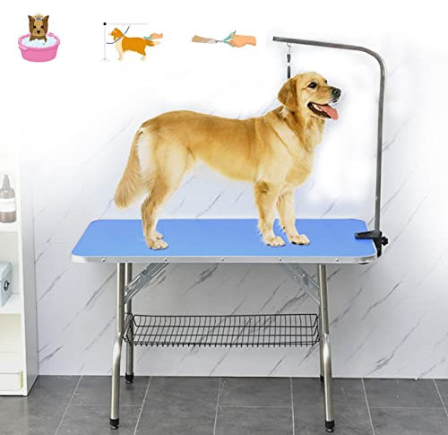 ERRULAN Trimmtisch für Hunde Faltbarer Pflegetisch Für Hunde Großer Rassen, Strapazierfähiger Pflegetisch Mit Armschlaufe, Blauer Pflegetisch-Organisationshalter (Size : L-100x60x70cm)