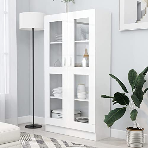 Gecheer Estante de Libros con 4 Compartimentos y 2 Puertas - Blanco - Madera Contrachapada y Vidrio - 82,5 x 30,5 x 150 cm Modelo YHSLYD-802759ES-YJXRXZY