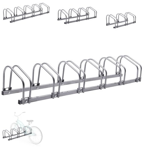 Arebos Fahrradständer für 6 Fahrräder | Mehrfachständer mit 21cm Radabstand | Fahrradhalter für 35-60 mm Reifenbreite | Radständer 160 x 30 x 26 cm | Boden- oder Wandmontage | Aufstellständer Silber