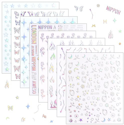 TANCUDER 8 Feuilles Stickers Ongles, Nail Art Autocollants à Ongles 3D Deco pour DIY Manucure