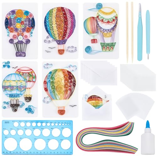 WEBEEDY 20 Sets Paper Quilling Kit for Adults Beginners DIY 5 Styles Hot Air Balloons Quilling Greeting Card Making Kit with Instruction DIY Quilling Supplies for Valentine's Day Christmas Party Gifts