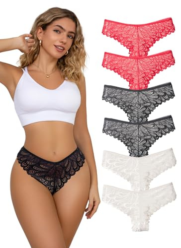 Hialegion Donne Slip Pizzo V-Cut Panty per Le Donne Panty Traspirante Belle Femmina 6 Pezzi Multicolore S