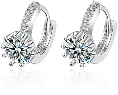 Tolldek Orecchini da donna in oro bianco 9 carati, gioielli autentici alla moissanite, orecchini a cerchio, orecchini in oro Au375, stile Liberty con moissanite