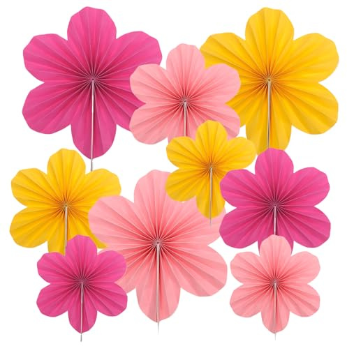 9 abanicos de papel decorativo, pompones de papel de seda abanicos de papel para colgar flores de papel decoración de papel flores para bodas cumpleaños fiestas de té decoración de mes