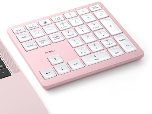 Nulea Teclado numérico portátil inalámbrico Bluetooth 5.0 y 2.4G, recargable por USB-C, 34 teclas, compatible con portátiles, Mac, iMac, tabletas y PC de escritorio, color oro rosa.