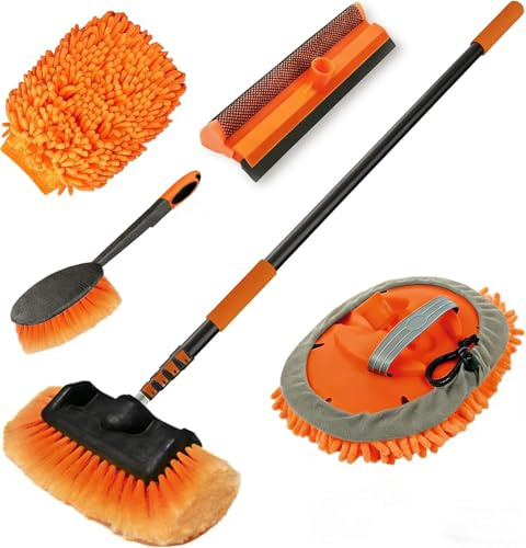 LAANPOLE 3,6M Autowaschbürste mit Teleskopstiel, Fensterputzer, Mikrofaser Mopp, Mitt, Radbürste für Wohnmobil, LKW, Boot, Hausverkleidung