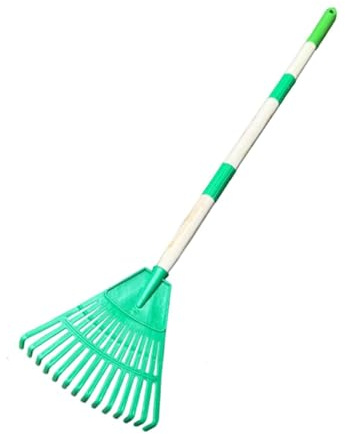 KESOTO Rastrello da Giardino in Acciaio con Manico in Legno, 14 Punte, Attrezzo per Bambini, Verde