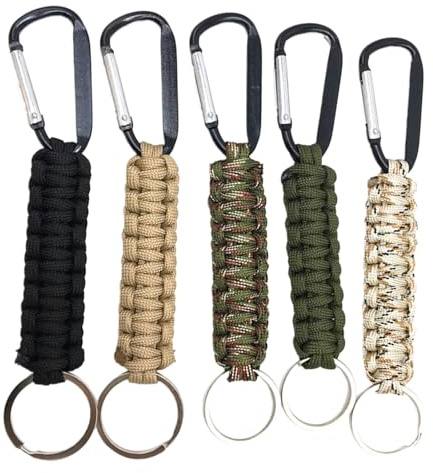 5 Pack Professional Paracord Keychain with Carabiner Clips, Paracord Keyring Braided Kit, Paracord Lanyard with Locking D Ring Hooks for Keys Flashlight for Camping and Hiking