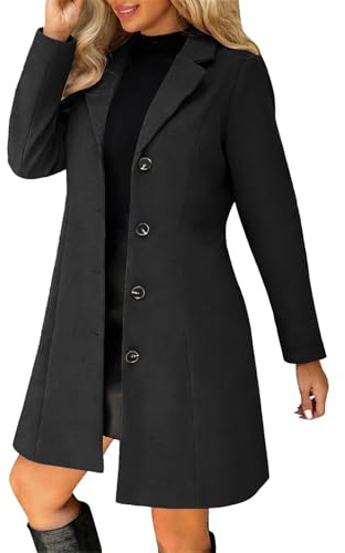 Abrigo de lana para mujer largo, abrigo de invierno cálido para mujer, trench elegante con cuello, abrigo de un solo color, chaqueta de entretiempo de rodilla, abrigo de invierno de una hilera, prenda