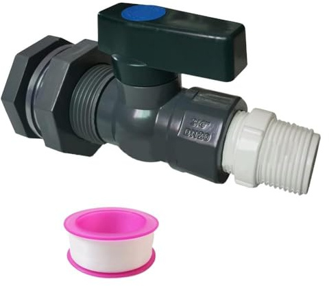 Gettimore Kit de barril de lluvia de PVC con accesorio de mamparo de 3/4 pulgadas, válvula de bola y adaptador de manguera para transferencia de agua, acuarios y sistemas de riego