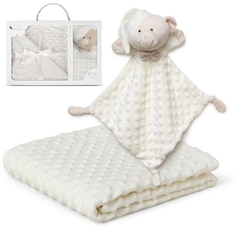 Interbaby - Manta Bebe Recien Nacido + Doudou Bebe | Manta Algodon Bebe y Poliéster, Terciopelo, Cómoda, Cálida, 80x110cm | Peluche Bebe Suave, Adorable, 28x17cm | Burbuja + Osito Beige