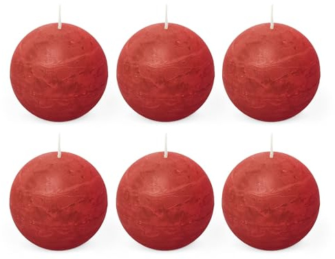Spaas Rustic Unscented Ball Candles Hours-red 6 Rustikale geruchlose Kugelkerzen, 80 mm, ± 24 Stunden, Rot, Paraffinwachs, 8 cm, 6