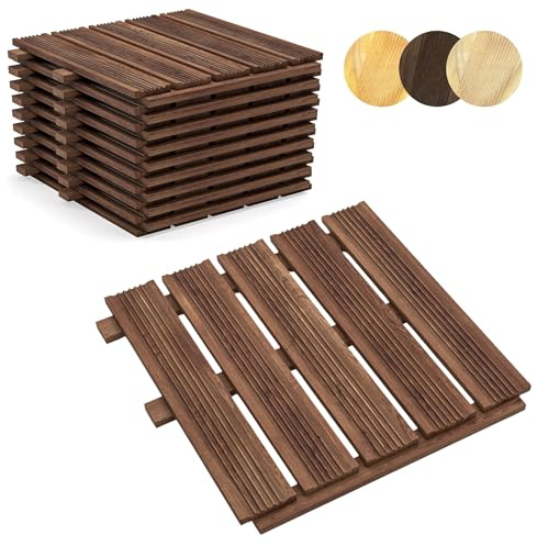 Floranica Baldosas de Madera para terrazas 2,5m2 10 Piezas 50x50 cm Madera de alerce impregnada Marrón Suelos para terrazas y Balcones de saunas baldosas de jardín de Superficie fresada Producto UE