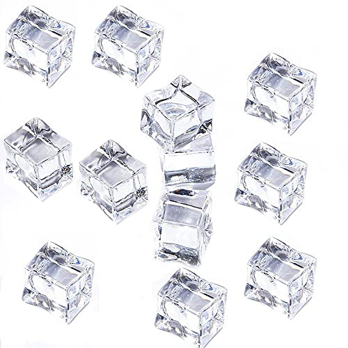 Duories Wiederverwendbar Eiswürfel,50 Stück Transparent Acryl Dauereiswürfel Whisky Steine Eiswürfel Whiskysteine für Küche Bar Whiskey Wein Bier Getränke kühlen Partyeiswürfel,30mm