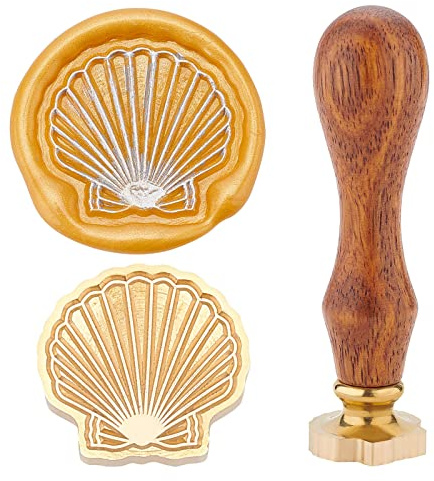 CRASPIRE Sea Shell Wax Seal Stamp Sealing Wax Stamps Ocean Summer Vintage Removable Brass Head Sealing with Wooden Handle for Wedding Invitations Valentine's Day Envelope Christmas Gift Wrap