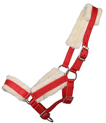 QHP Arbo-Inox® Foal Halter with 3-Way Adjustable Faux Fur (01, Red)