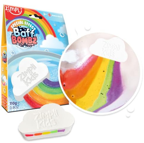 ZIMPLI - Bomba da bagno arcobaleno a nuvola grande, crea magicamente un effetto speciale multicolore, regalo di compleanno per bambini e bambine, giocattolo per bambini, vegano e senza crudeltà