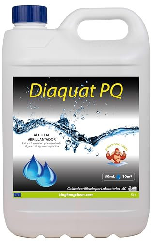 Algicida Triple acción Piscinas DIAQUAT PQ 5 L - Efecto CLARIFICANTE - Antialgas Potente - Abrillantador. Incompatible con Liner