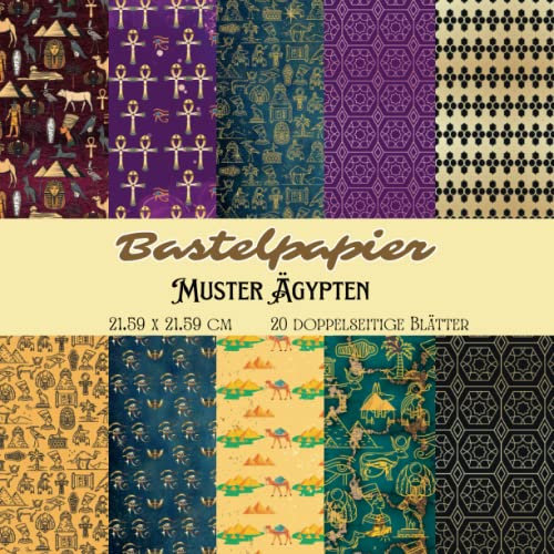 Bastelpapier Muster Ägypten: Scrapbooking Papier Mit Ägyptischen Symbolen I 20 doppelseitige Seiten I Junk Journal Dekor I Washi Tape I DIY Karten | Dekoratives Bastelpapier