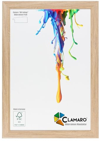 CLAMARO Neo Collage, bildram 70 x 75, handgjorda enligt mått | naturek | MDF-trädesign, träbildram inkl. akrylglas och metallhängare (liggande och stående format)