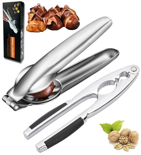 OUCONGK 2 Pezzi Schiaccianoci Taglia Castagne, Pinze per Noci, Schiaccianoci Clip con Manico, Multifunzione Castagno Clip, Pinza per Castagne in Inox, per Noci, Castagno, Nocciole, Pecan