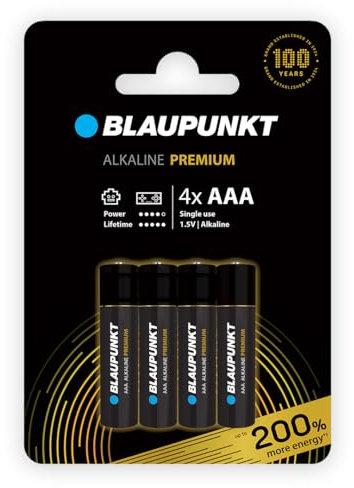 BLAUPUNKT AAA batterie alcaline PREMIUM, confezione da 4, per controller per videogiochi e giocattoli, LR03BPR/4CP