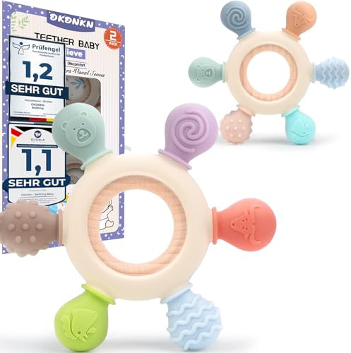 Okonkn Mordedor Bebe Refrigerante-Juguetes Bebes 3-6-12 Meses Para Bebe Recien Nacido Bebe Reborn Regalos Bebe (2 Pcs-Niño)