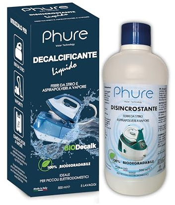 PHURE Bio Decalk - Descalcificador descalcificador concentrado universal para planchas y aspiradoras de vapor, para pequeños electrodomésticos, compatible con todas las marcas, biodegradable, 500 ml