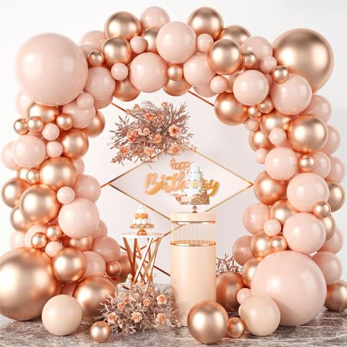 Rose Gold Balloon Arch Kit - 101pcs Rose Gold Birthday Decorations, Champagne Gold Balloons With Metallic Balloons, Rose Gold Balloon Garland Kit For Baby Shower, Wedding, Bridal Shower, Anniversary