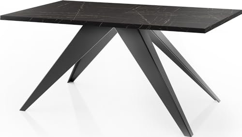 WFL GROUP Esstisch Vance im Modern Still, Rechteckig Tisch in Schwarzer Marmoroptik - Ausziehbar von 140 cm bis 240 cm, Pulverbeschichtete Schwarze Metallbeine - 140 x 80 cm - Marmor Schwarz
