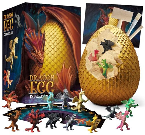 Eggbox Drachenei Ausgrabungsset, Drachenei ausgraben mit 12 verschiedenen Drachenspielzeugen mit Drachen Ausgrabungsführer - Wissenschaftliches STEM Ausgrabungsset für Kinder ab 4