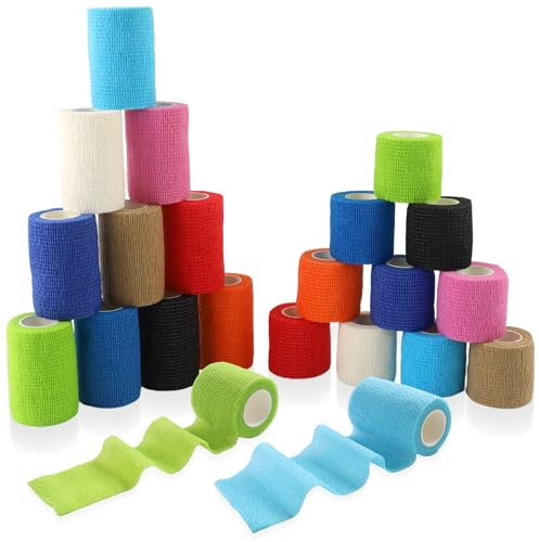 AIVORO 20 Rollen Selbstklebender Verband, Selbsthaftende Bandage für Mensch und TierErste Hilfe Haftbandage Selbstklebend für Handgelenk Knöchel Vet Wrap Pet
