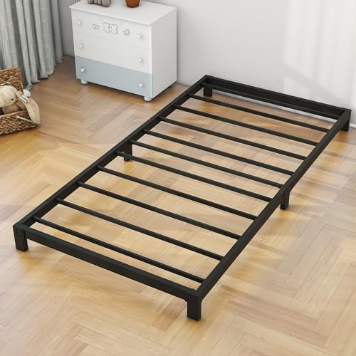 VERFARM Plattformbett aus Metall, Bettrahmen 90 x 200 cm Niedrig Metallbett Bettgestell aus Metall, Modern Metallbett Für Erwachsene, Kinder, Jugendliche, Einfache Montage, Einzelbett Schwarz 12cm H