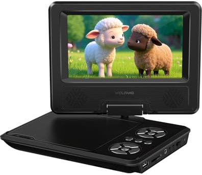 WOLFANG 9,5 Tragbarer DVD-Player für Kinder im Auto mit 7,5 HD-Schwenkbildschirm, Stereo-Lautsprechern, 6 Stunden Akkulaufzeit, Sync-TV/USB/SD-Karte-Unterstützung [Kein Blu-ray Support]-WDV01