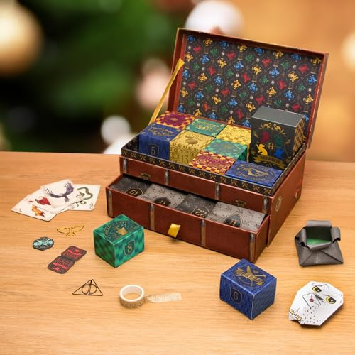 Calendario de Adviento con caja de recuerdo de Harry Potter, 24 días de regalos y sorpresas de papelería con licencia oficial de Harry Potter, caja de almacenamiento reutilizable, cuenta regresiva de