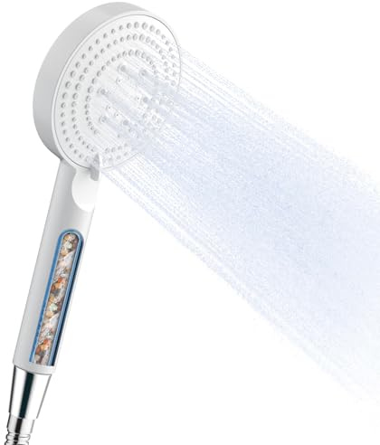 OFFO Shower Head and Hose 1.6m, 6 Modes High Power Filtered Shower Head with 5 Stage Filter, Water Saving Handheld Showerhead for Remove Chlorine Reduces Dry Skin Improve Hair, White