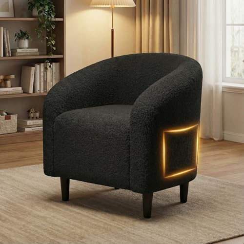 Modern Accent Barrel Chair, Teddy Fabric Club Armchair with Side Pocket