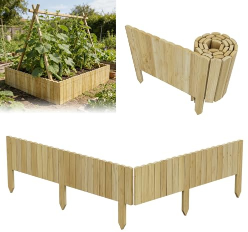 ACXIN Clôture en bois de pin enroulable - 200 cm de long, 30 cm de haut - Bordure de parterre et bordure de parterre - Bordure de jardin en lattis - Bordure de pelouse pour parterres de fleurs, zones
