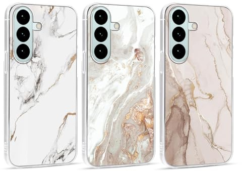 Xylota 3 st fodral för Samsung Galaxy S26 5G 6,3 tum, transparent glänsande marmor mönster fodral, ultratunt mjukt silikon TPU stötskyddande telefonfodral för Samsung S26, 02