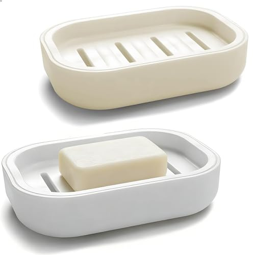 LEOUEANR 2 portasapone portatili, antiscivolo, con fori di drenaggio e scatola di sapone in plastica facile da pulire (bianco e grigio)