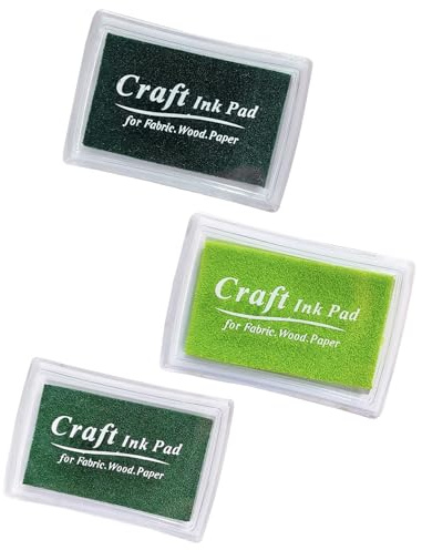 TBCDS Lot de 3 Tampons d'encre verts, Mousse dense, Encre à séchage rapide sans solvant, Application précise pour empreintes et artisanat sans bavure